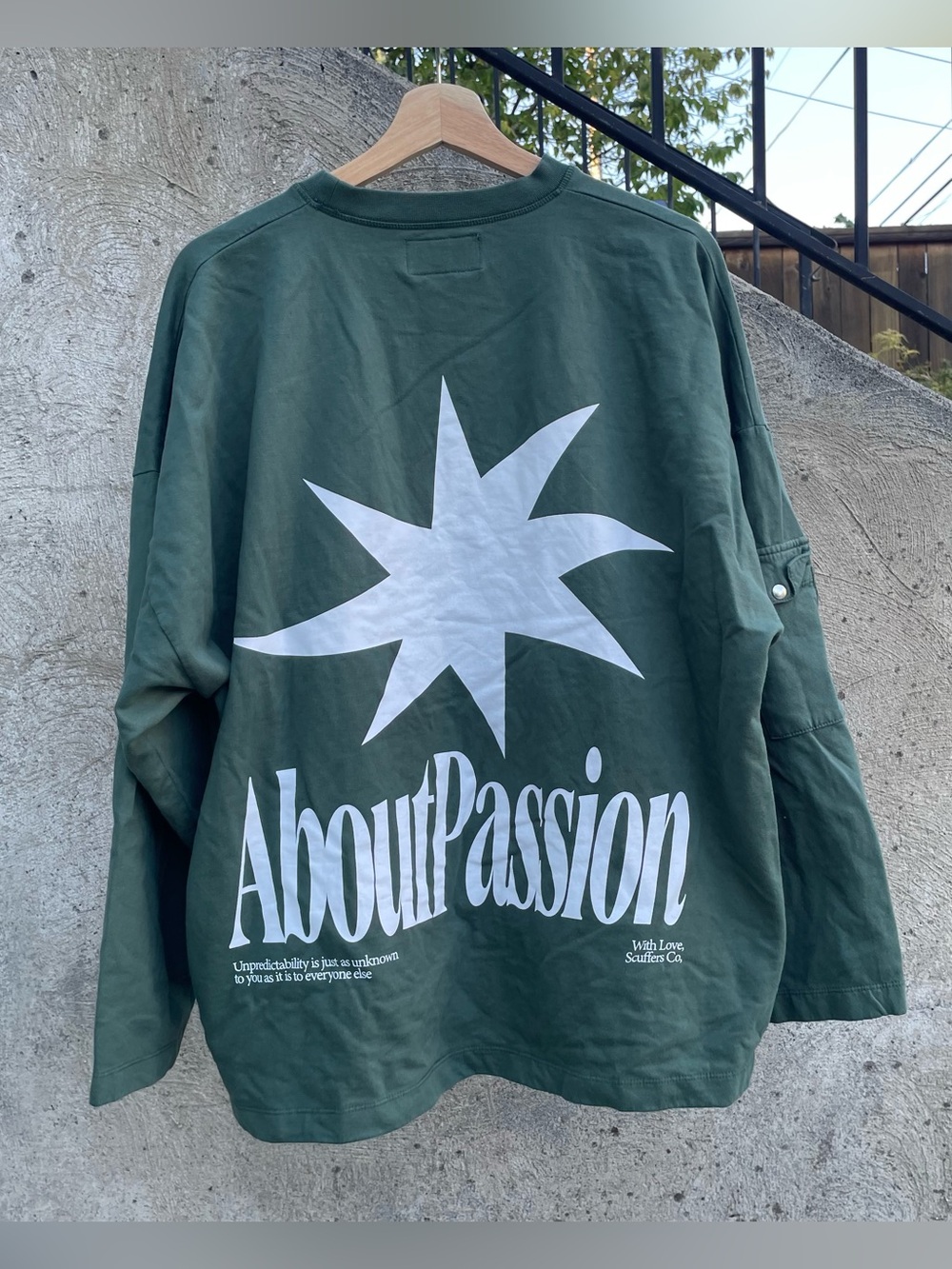 Green Scuffers “about passion” boxy fit double sided crewneck size medium